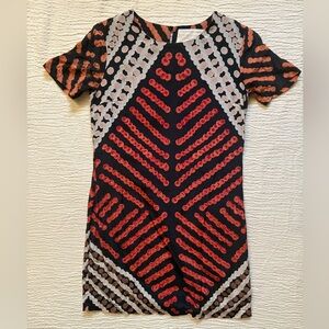 Black and Red Silk Patterned Mini Dress